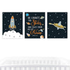 Nursery Room Wall Art, Outerspace Theme, Spaceship, He Counts The Stars, Sun Graphics-Set of 3-Andaz Press-