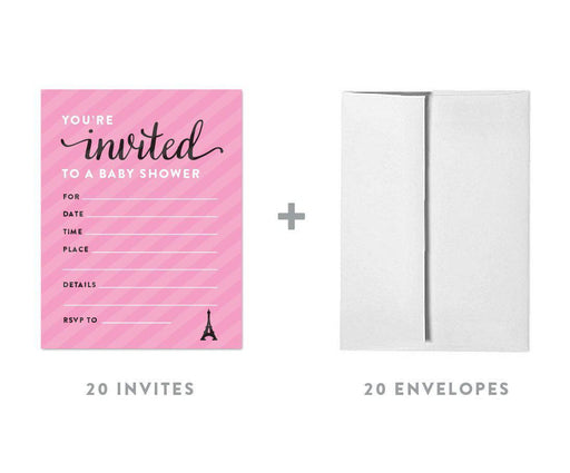 Paris Bonjour Bebe Girl Baby Shower Blank Invitations-Set of 20-Andaz Press-