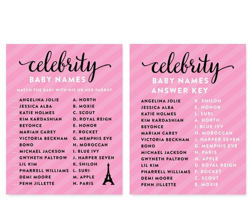 Paris Bonjour Bebe Girl Baby Shower Games & Fun Activities-Set of 30-Andaz Press-Celebrity Name Game-