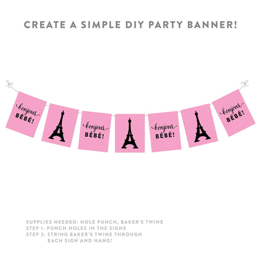 Paris Bonjour Bebe Girl Baby Shower Party Signs & Banner Decorations-Set of 20-Andaz Press-