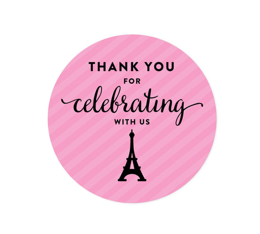 Paris Bonjour Bebe Girl Baby Shower Round Circle Label Stickers-Set of 40-Andaz Press-Thank You For Celebrating With Us!-