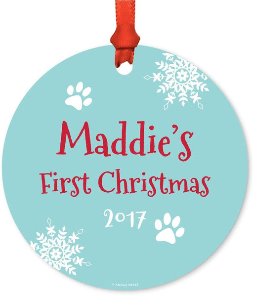 Personalized Aqua and Red Pet Animal Metal Christmas Ornament-Set of 1-Andaz Press-