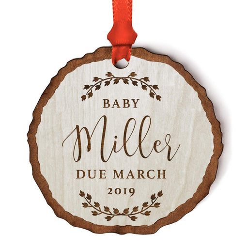 Personalized Baby Real Wood Christmas Ornament, Engraved Wood Slab, Baby Miller Due, Month and Year-Set of 1-Andaz Press-