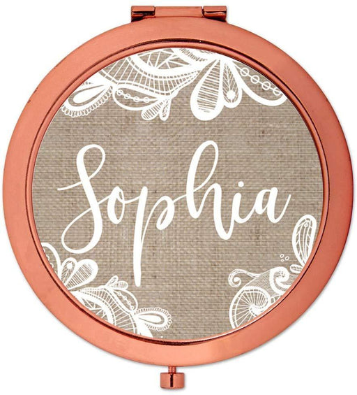 Personalized Burlap Lace Rose Gold Compact Mirror-Set of 1-Andaz Press-Rose Gold Bridesmaid Custom-