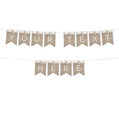 Personalized Burlap Lace Wedding Hanging Pennant Party Banner with String-Set of 1-Andaz Press-