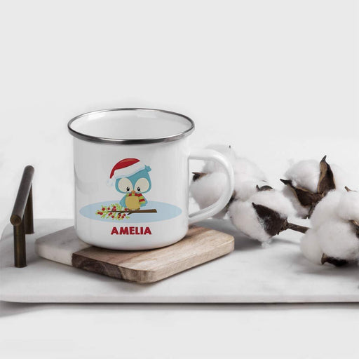 Personalized Christmas Hot Chocolate Stainless Steel Coffee Campfire Mug Gift Woodland Animal Owl-Set of 1-Andaz Press-