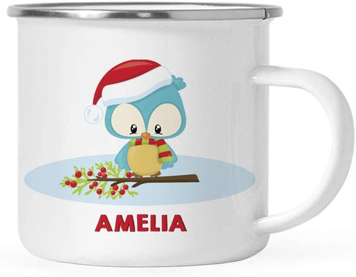 Personalized Christmas Hot Chocolate Stainless Steel Coffee Campfire Mug Gift Woodland Animal Owl-Set of 1-Andaz Press-