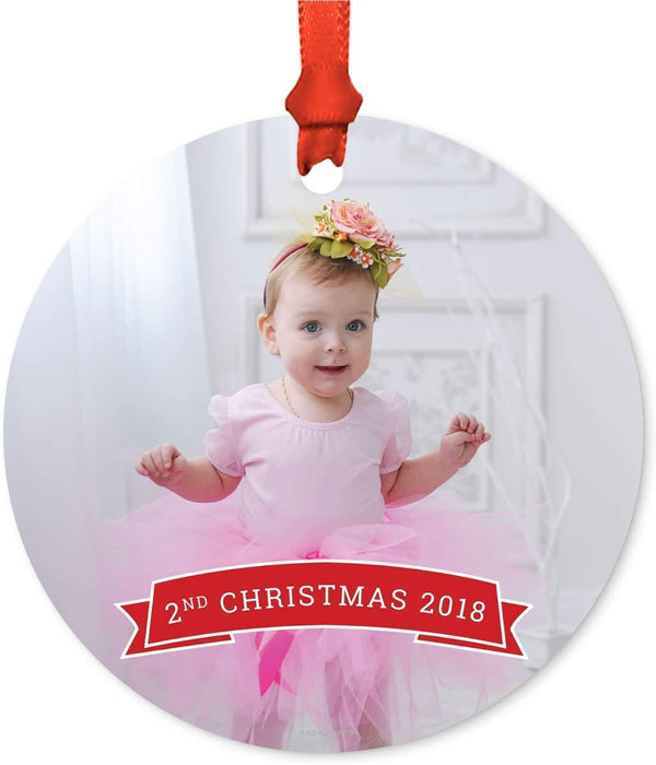 Personalized Christmas Ornament, Red Banner, 2nd Christmas, Custom Year & Photo-Set of 1-Andaz Press-