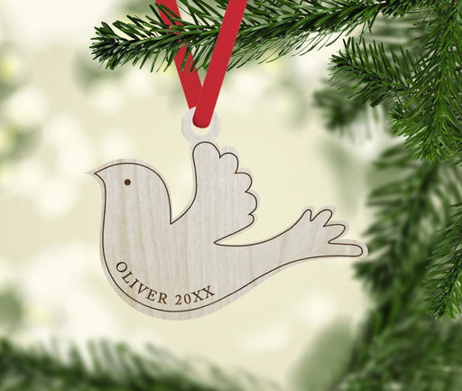 Personalized Engraved Real Wood Christmas Ornament, Dove-Set of 1-Andaz Press-