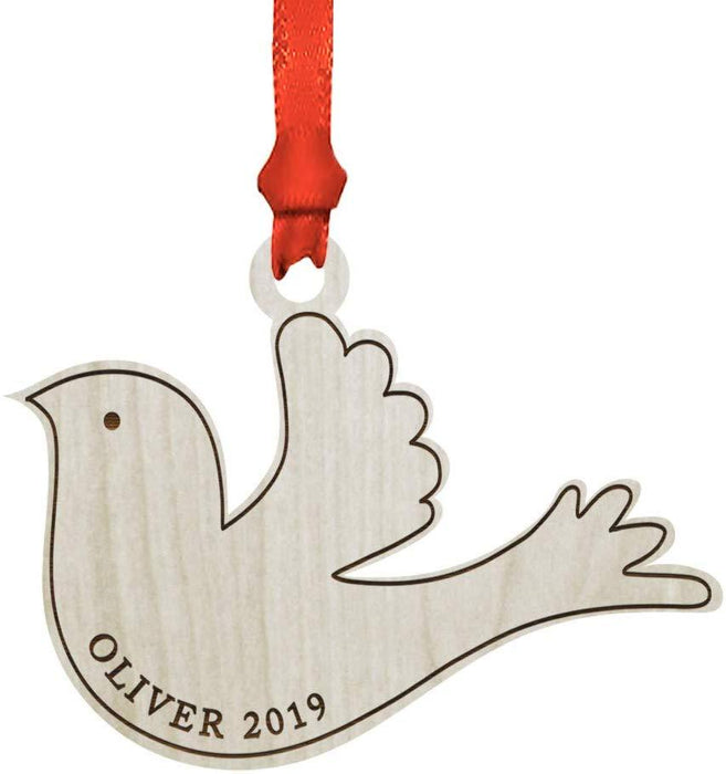 Personalized Engraved Real Wood Christmas Ornament, Dove-Set of 1-Andaz Press-