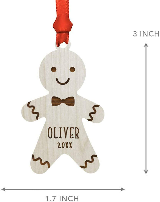 Personalized Engraved Real Wood Christmas Ornament, Gingerbread Man Boy-Set of 1-Andaz Press-