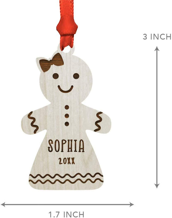 Personalized Engraved Real Wood Christmas Ornament, Gingerbread Woman Girl-Set of 1-Andaz Press-