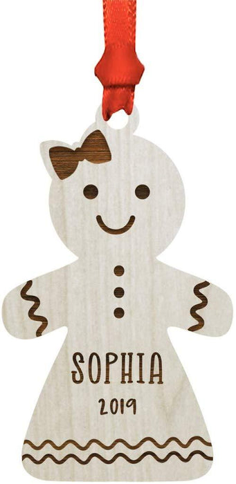 Personalized Engraved Real Wood Christmas Ornament, Gingerbread Woman Girl-Set of 1-Andaz Press-