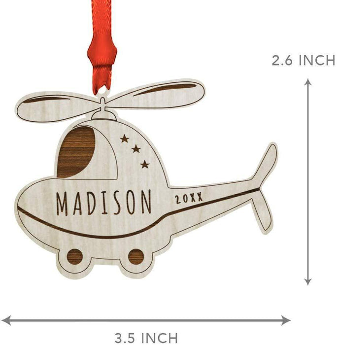 Personalized Engraved Real Wood Christmas Ornament, Helicopter-Set of 1-Andaz Press-