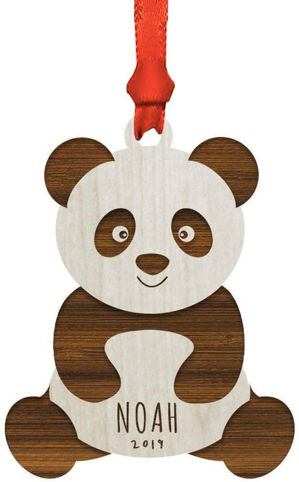 Personalized Engraved Real Wood Christmas Ornament, Panda Bear-Set of 1-Andaz Press-