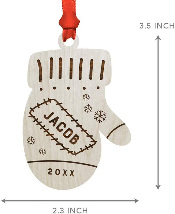 Personalized Engraved Real Wood Christmas Ornament, Patchwork Mitten with Year-Set of 1-Andaz Press-