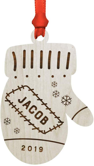 Personalized Engraved Real Wood Christmas Ornament, Patchwork Mitten with Year-Set of 1-Andaz Press-