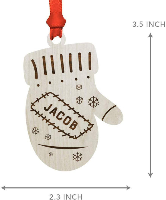 Personalized Engraved Real Wood Christmas Ornament, Patchwork Winter Mitten-Set of 1-Andaz Press-