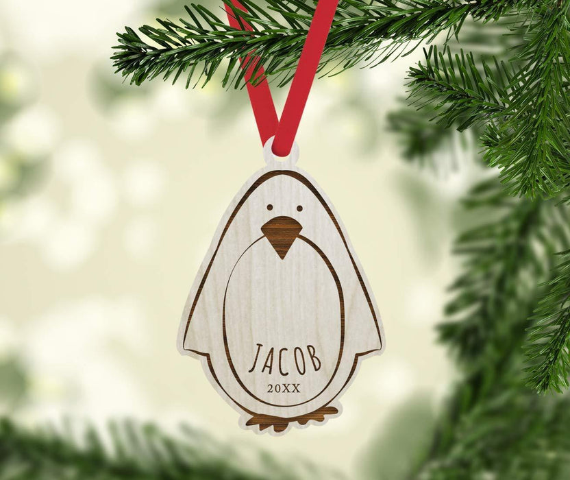 Personalized Engraved Real Wood Christmas Ornament, Penguin-Set of 1-Andaz Press-