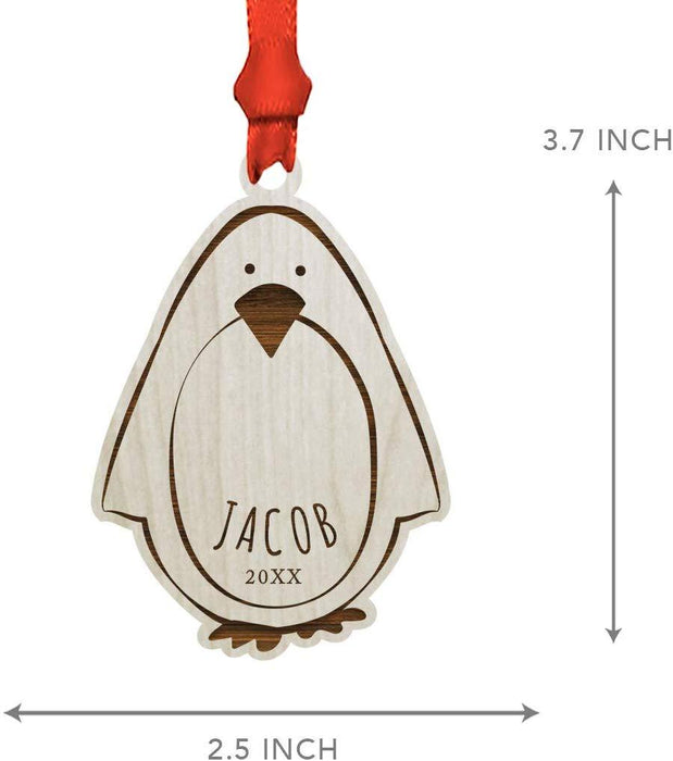 Personalized Engraved Real Wood Christmas Ornament, Penguin-Set of 1-Andaz Press-