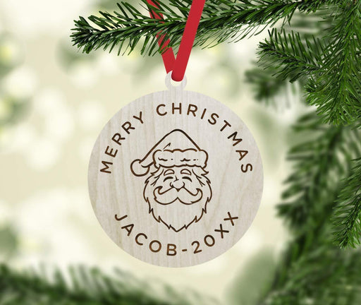 Personalized Engraved Real Wood Christmas Ornament, Santa Ornament Year-Set of 1-Andaz Press-