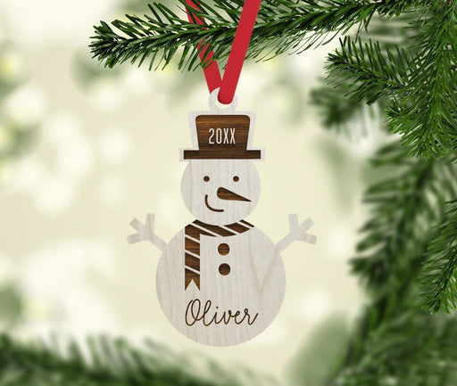 Personalized Engraved Real Wood Christmas Ornament, Snowman-Set of 1-Andaz Press-