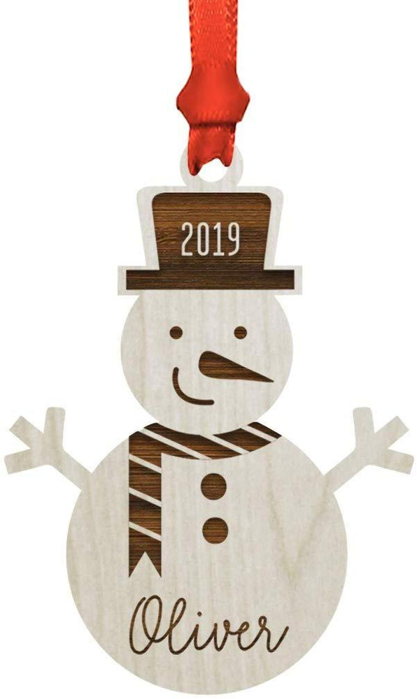 Personalized Engraved Real Wood Christmas Ornament, Snowman-Set of 1-Andaz Press-