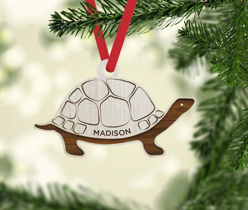 Personalized Engraved Real Wood Christmas Ornament, Turtle Tortoise-Set of 1-Andaz Press-