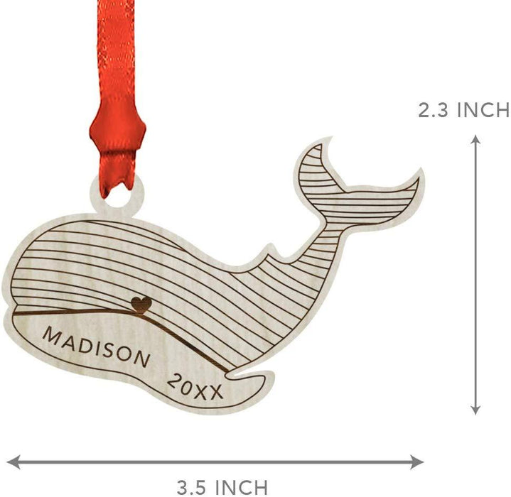 Personalized Engraved Real Wood Christmas Ornament, Whale-Set of 1-Andaz Press-