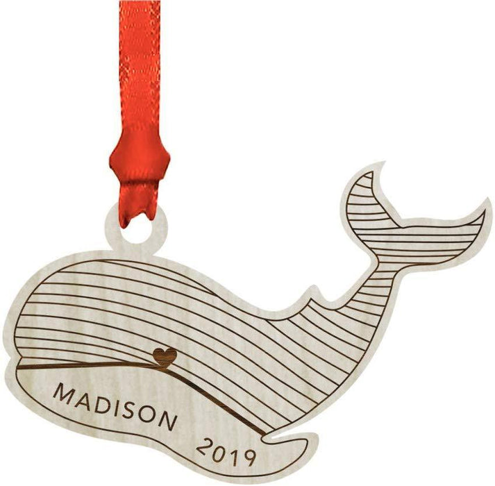 Personalized Engraved Real Wood Christmas Ornament, Whale-Set of 1-Andaz Press-