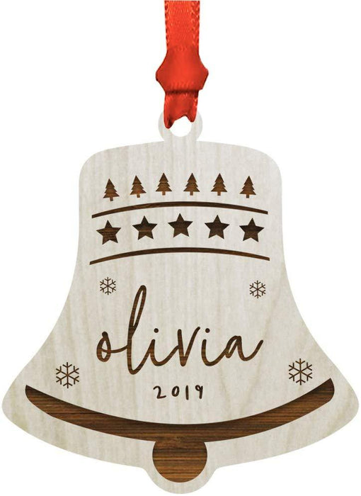 Personalized Engraved Real Wood Christmas Ornament, Winter Bell Script Font-Set of 1-Andaz Press-