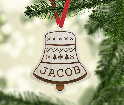 Personalized Engraved Real Wood Christmas Ornament, Winter Bell-Set of 1-Andaz Press-