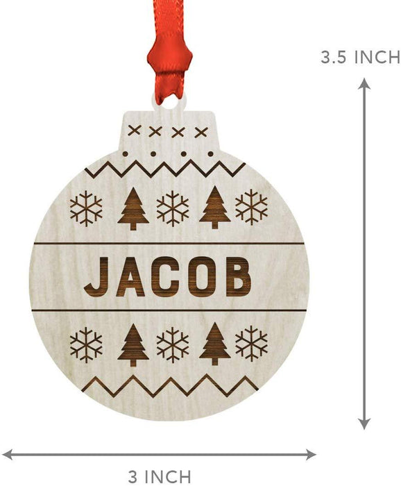 Personalized Engraved Real Wood Christmas Ornament, Wood Ornament Bauble-Set of 1-Andaz Press-