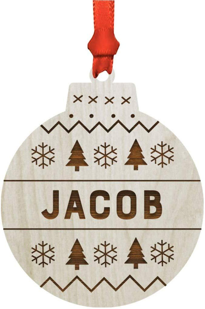 Personalized Engraved Real Wood Christmas Ornament, Wood Ornament Bauble-Set of 1-Andaz Press-