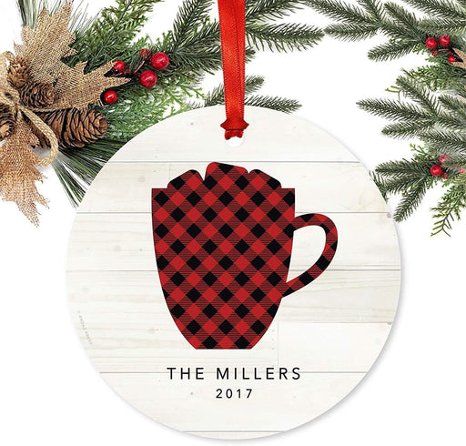 Personalized Family Christmas Ornament Metal Red Plaid Coffee Mug-Set of 1-Andaz Press-