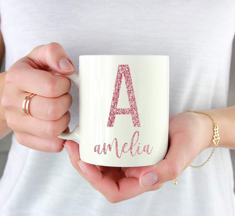 Personalized Faux Pink Glitter Coffee Mug Gift Monogram Initial Letter with Name-Set of 1-Andaz Press-