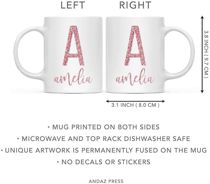 Personalized Faux Pink Glitter Coffee Mug Gift Monogram Initial Letter with Name-Set of 1-Andaz Press-