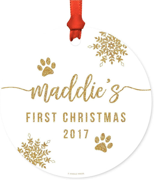 Personalized Gold Glittering Pet Round Metal Christmas Ornament-Set of 1-Andaz Press-