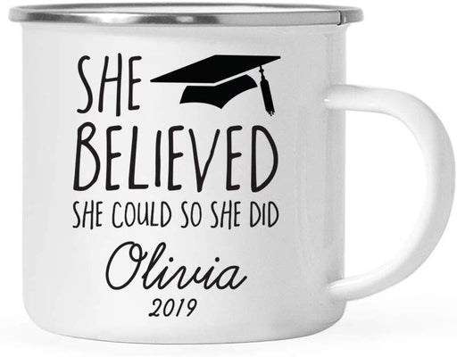 Personalized Graduation Stainless Steel Campfire Coffee Mug Gift She Believed She Could So She Did Graduation Cap Graphic Name-Set of 1-Andaz Press-