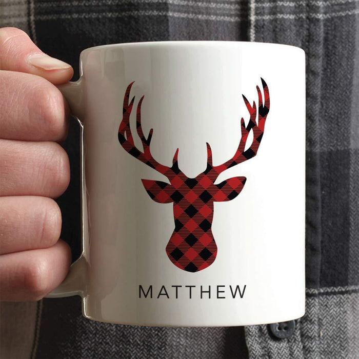 Personalized Hot Chocolate Coffee Mug Gift Buffalo Lumberjack Red Plaid Buck Deer Head with Antlers-Set of 1-Andaz Press-