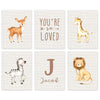 Personalized Jungle Safari Theme Nursery Room Hanging Wall Art, You're So Loved, Lion, Zebra, Giraffe, Deer-Set of 6-Andaz Press-