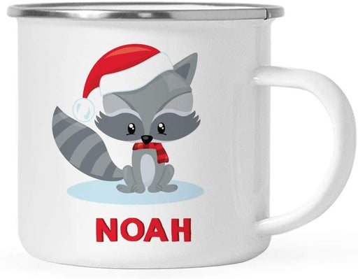 Personalized Kids Christmas Hot Chocolate Stainless Steel Coffee Campfire Mug Gift Woodland Animal Raccoon-Set of 1-Andaz Press-