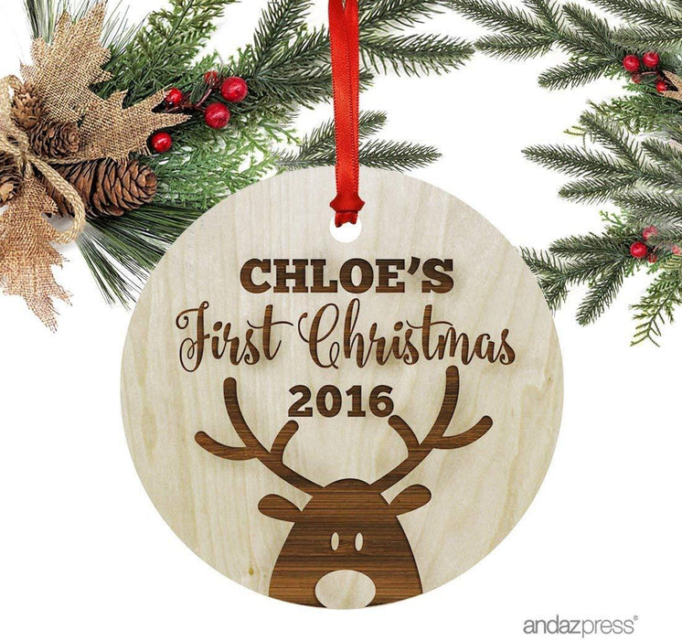 Personalized Laser Engraved Wood Christmas Ornament Babys First Christmas Custom Name Reindeer-Set of 1-Andaz Press-