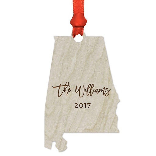 Personalized Laser Engraved Wood Christmas Ornament, Custom Names, Alabama-Set of 1-Andaz Press-