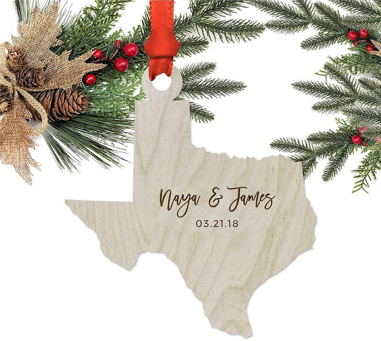 Personalized Laser Engraved Wood Christmas Ornament Custom Names Texas-Set of 1-Andaz Press-