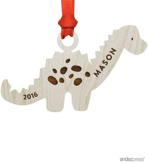 Personalized Laser Engraved Wood Christmas Ornament Dinosaur Shape, Custom Name-Set of 1-Andaz Press-