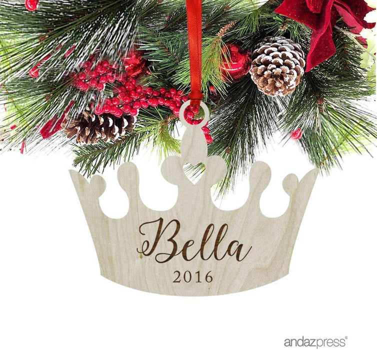 Personalized Laser Engraved Wood Christmas Ornament, Princess Crown Shape, Custom Name-Set of 1-Andaz Press-