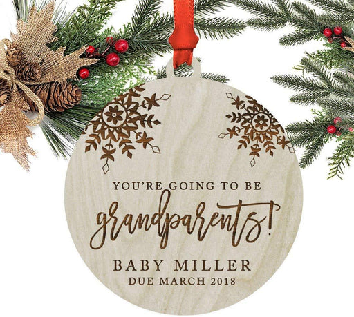 Personalized Laser Engraved Wood Christmas Ornament Youre Going to be Grandparents! Custom Name Date Snowflakes-Set of 1-Andaz Press-