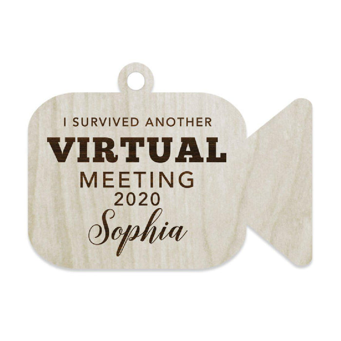 Personalized Laser Engraved Wood Quarantine Social Distance Pandemic Christmas Ornament Keepsake Shaped Design-Set of 1-Andaz Press-Virtual Meeting-