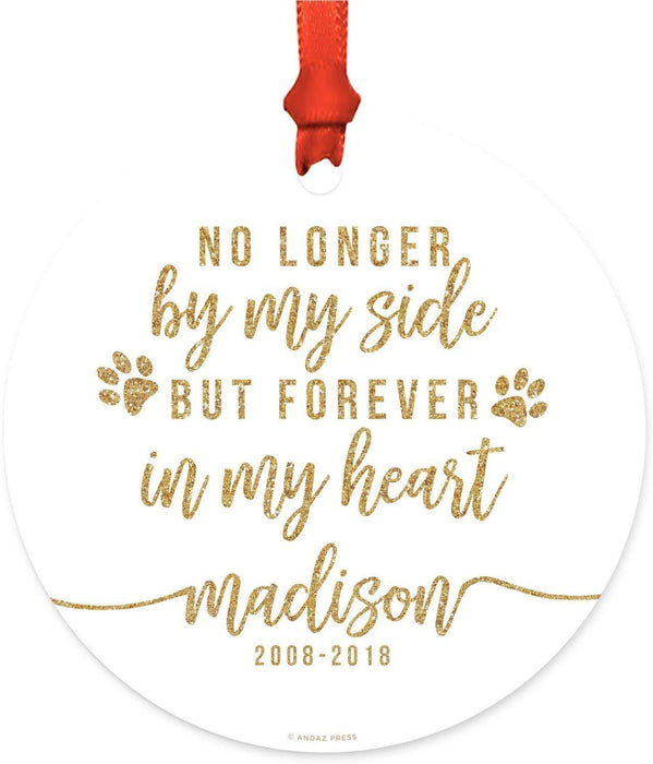 Personalized Memorial Metal Christmas Ornament, No Longer By My Side But Forever in My Heart, Gold Glittering, Custom Name-Set of 1-Andaz Press-